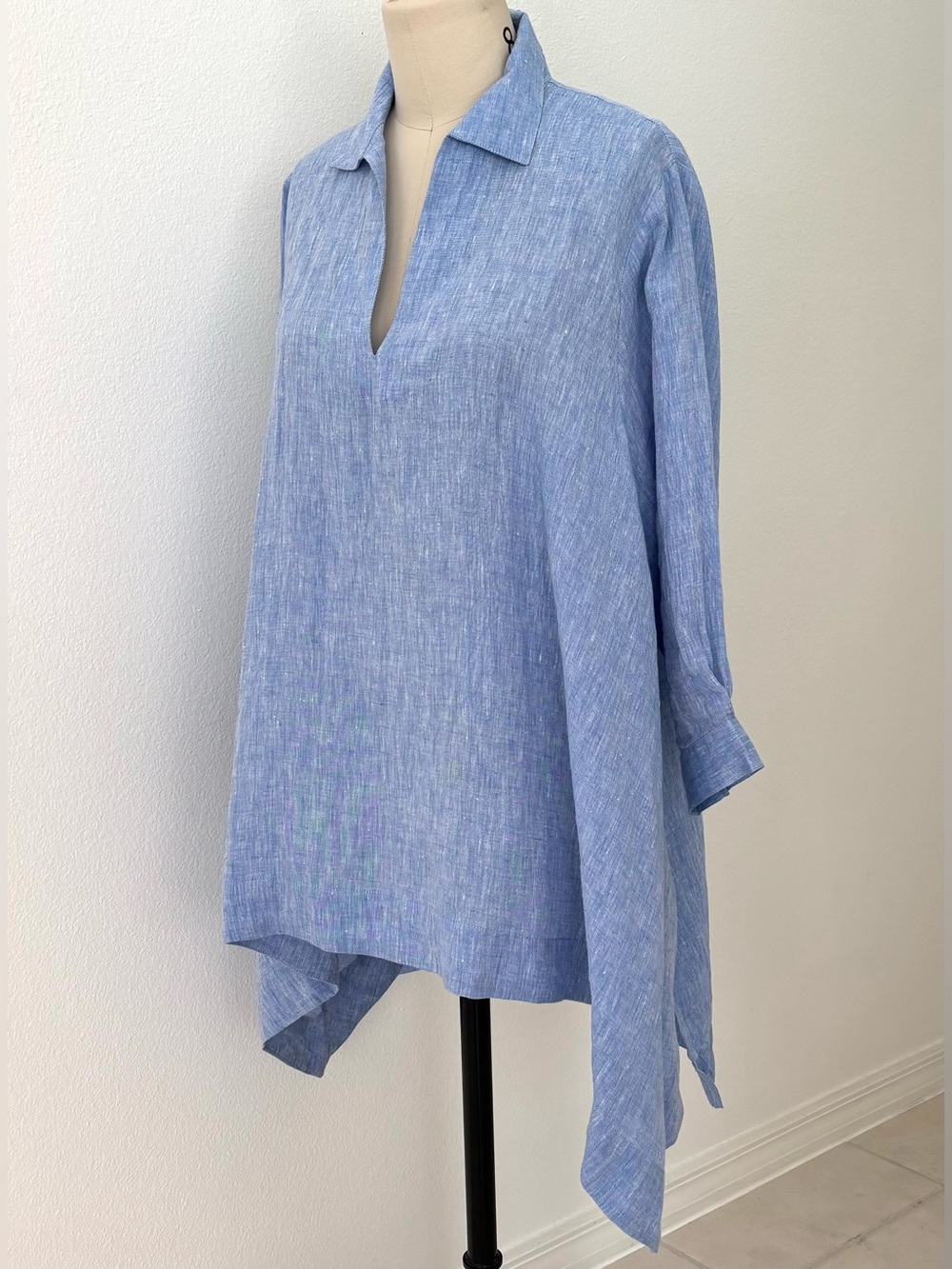 Pine Cone Hill Linen Tunic NWOT Pull-Over Blue Hi-Lo Hem Oversized S/M